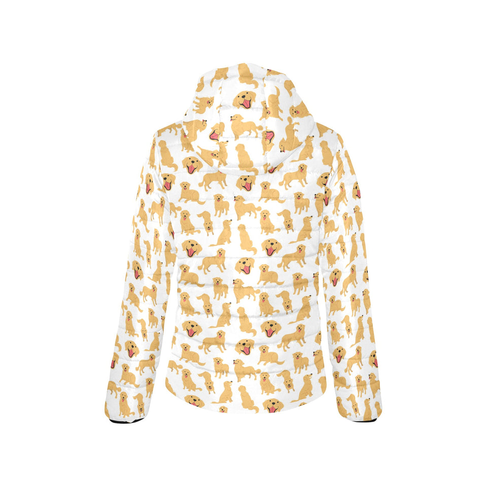 Golden Retriever Pattern Print Design 05 Women's Padded Hooded Jacket
