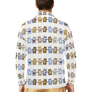Teddy Bear Pattern Print Design 02 Men's Long Sleeve Polo Shirt