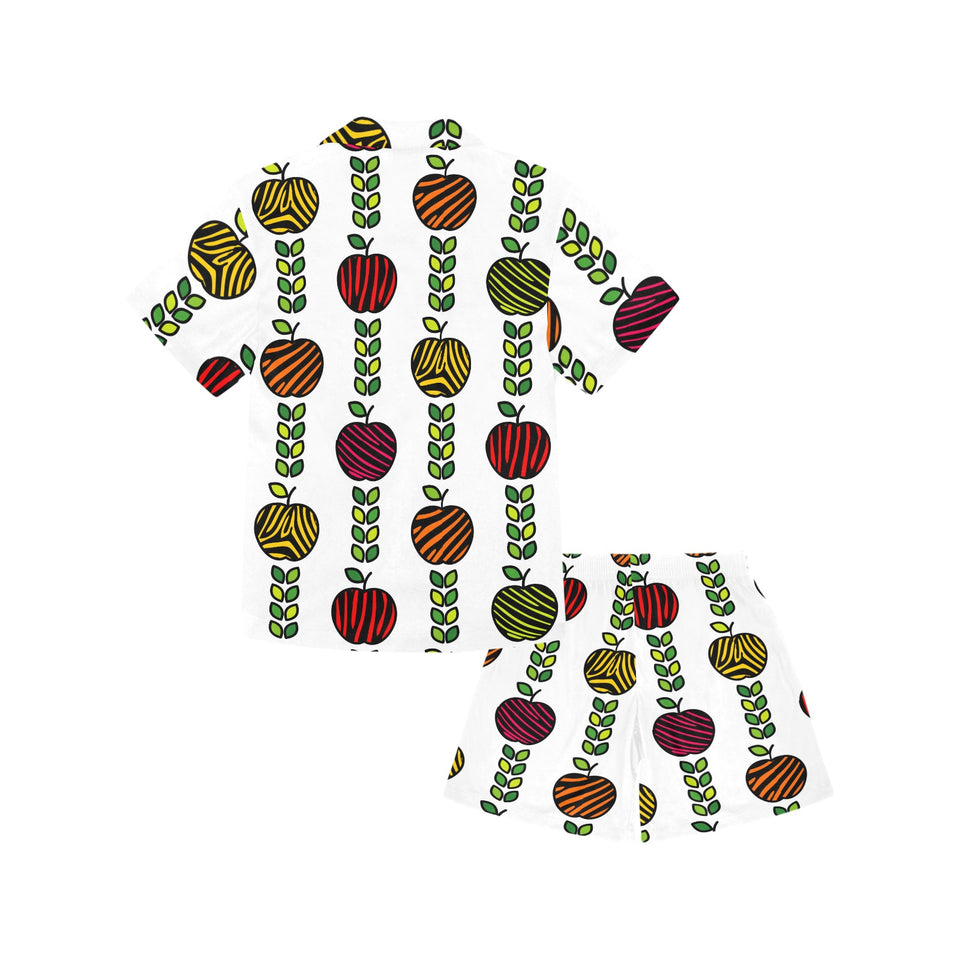 colorful apples leave zebra stripe Kids' Boys' Girls' V-Neck Short Pajama Set