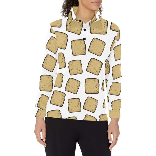 Bread Toast Pattern Print Design 03 Women's Long Sleeve Polo Shirt