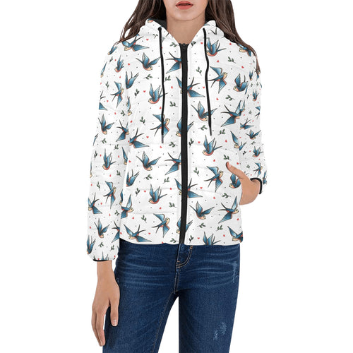 Swallow Pattern Print Design 04 Women's Padded Hooded Jacket