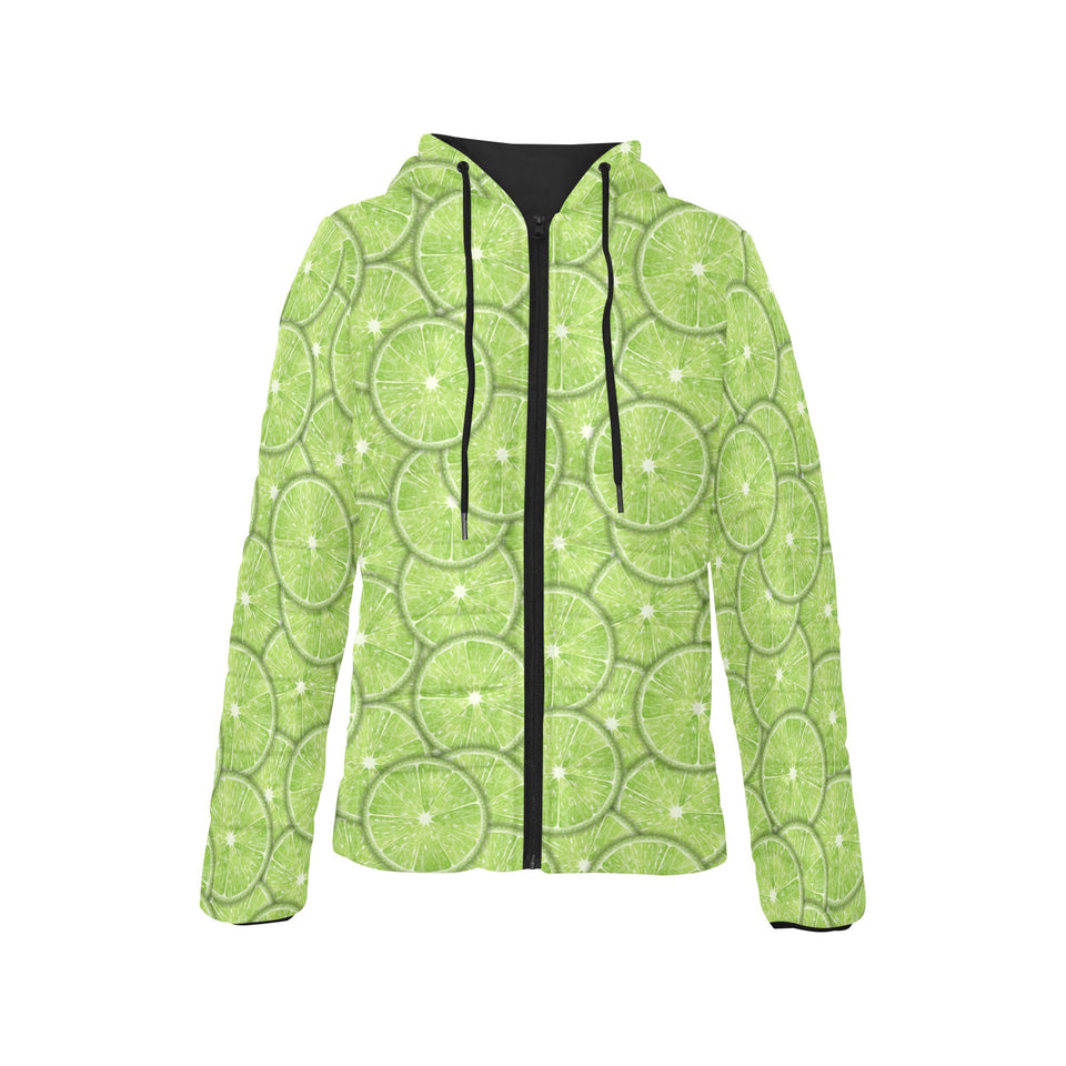 Slices of Lime pattern Women's Padded Hooded Jacket