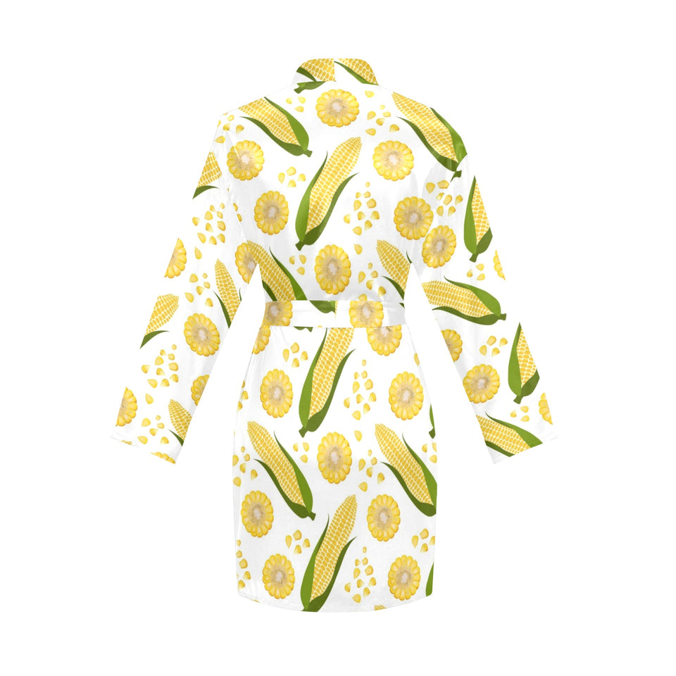 Corn Pattern Print Design 05 Women's Long Sleeve Belted Night Robe