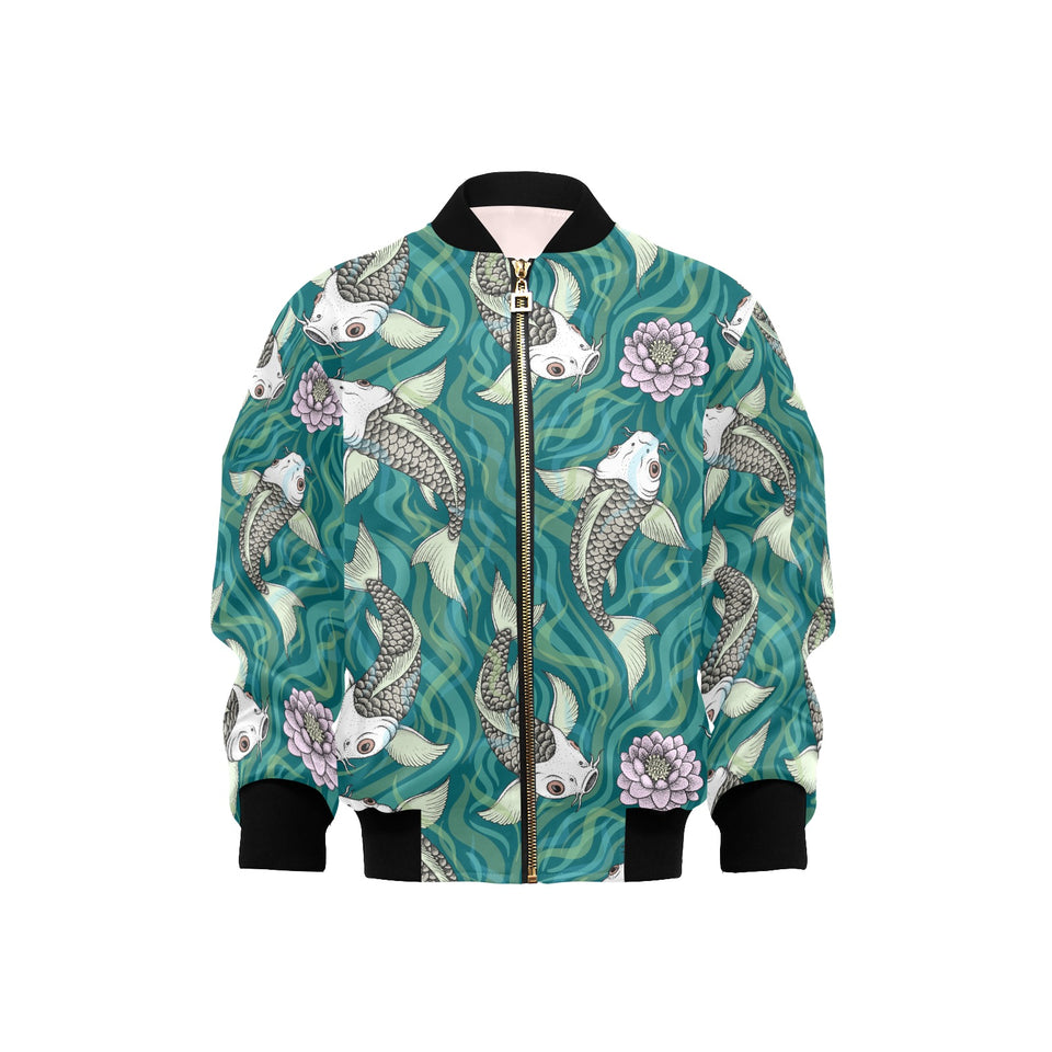 Koi Fish Carp Fish lotus pattern Kids' Boys' Girls' Bomber Jacket