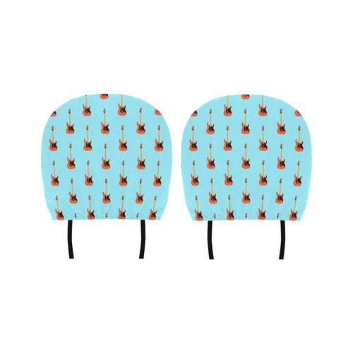 electric guitar pattern light blue background Car Headrest Cover