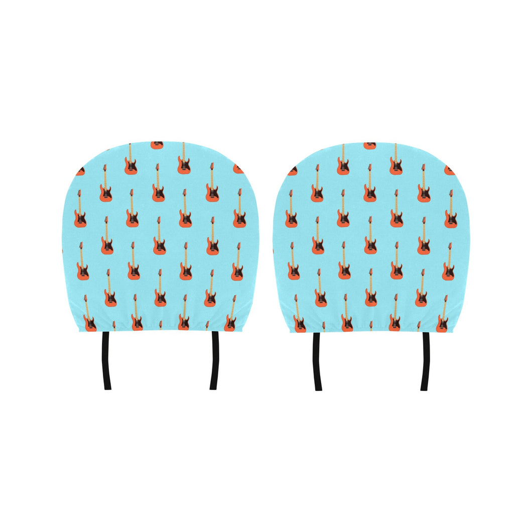 electric guitar pattern light blue background Car Headrest Cover