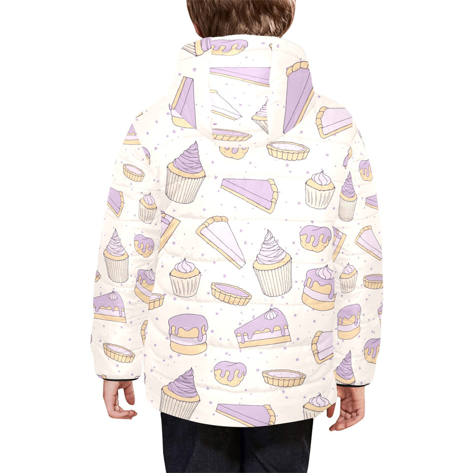 Cakes pies tarts muffins and eclairs purple bluebe Kids' Boys' Girls' Padded Hooded Jacket