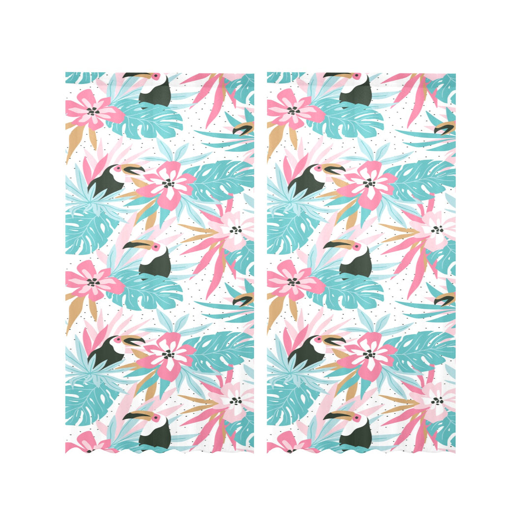 Toucan tropical flower leave pattern Gauze Curtain