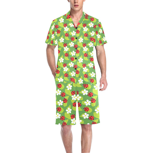 Ladybug Pattern Print Design 01 Men's V-Neck Short Pajama Set