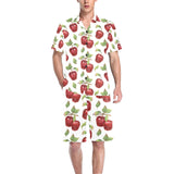 Red apples pattern Men's V-Neck Short Pajama Set