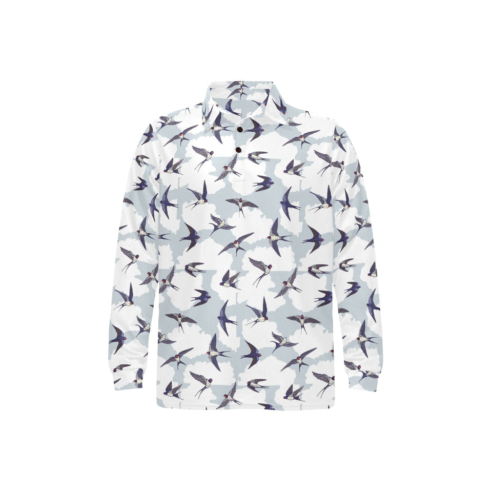 Swallow Pattern Print Design 05 Men's Long Sleeve Polo Shirt