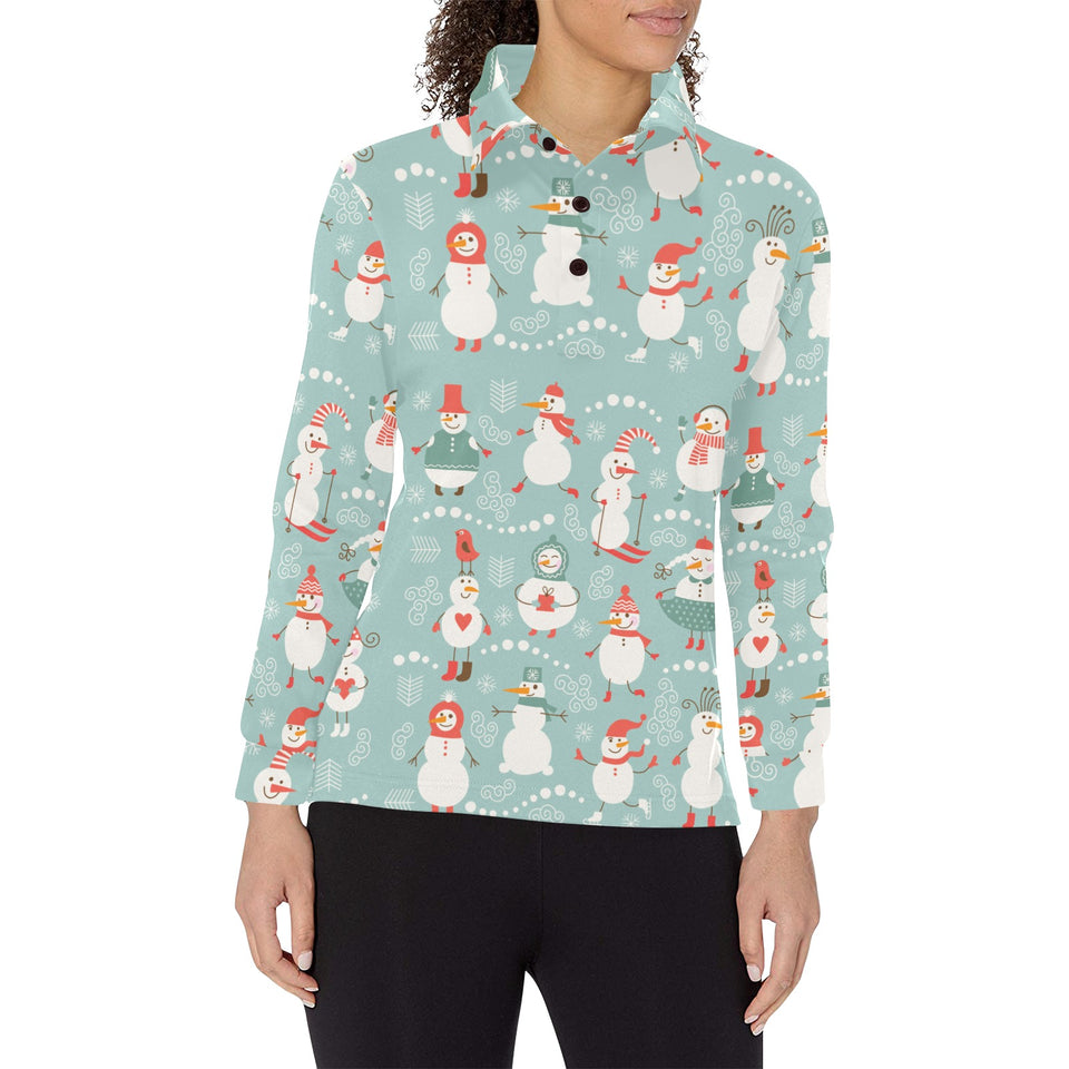 Cute snowman pattern Women's Long Sleeve Polo Shirt