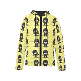 Cute ninja yellow background Women's Padded Hooded Jacket
