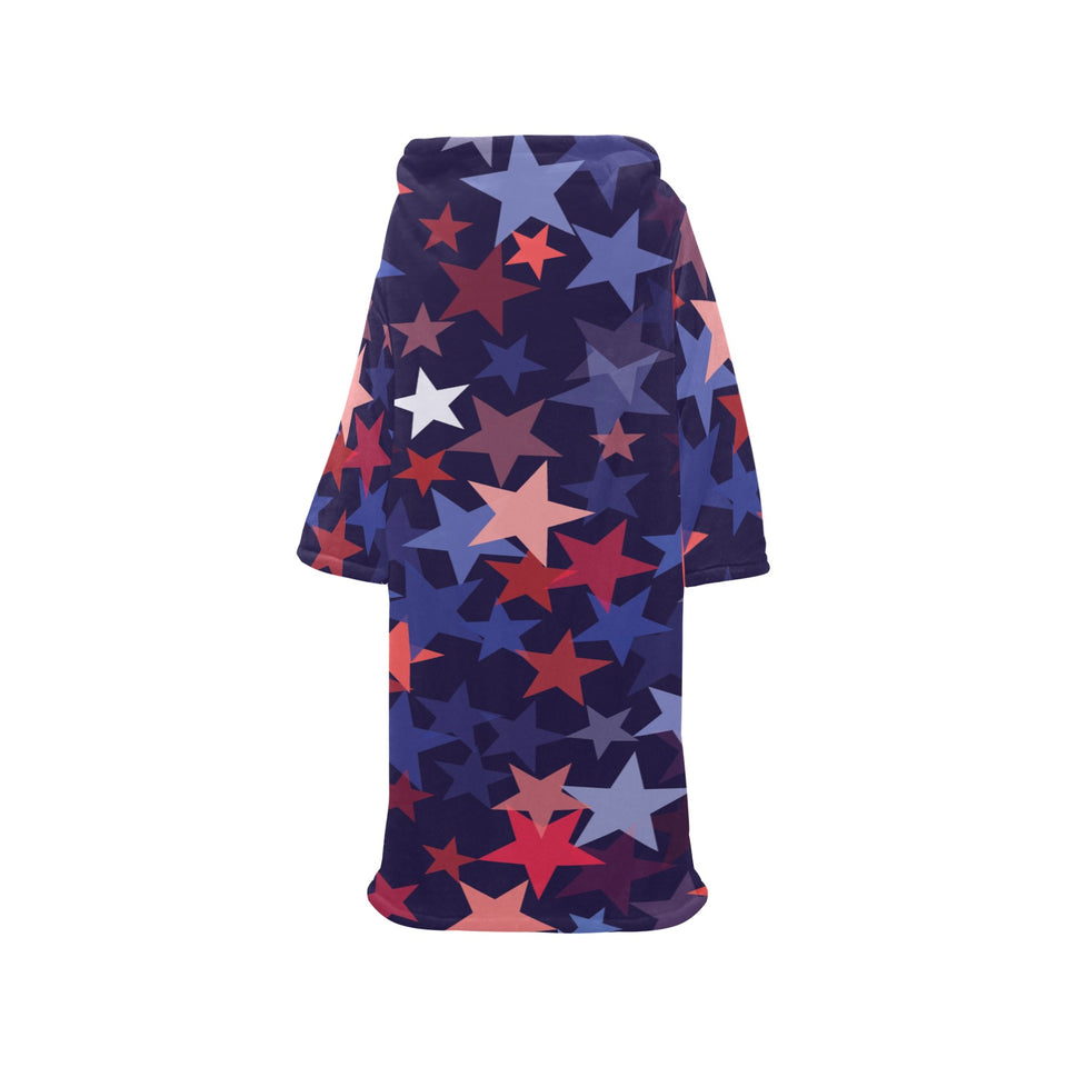 Red blue star pattern Blanket Robe with Sleeves