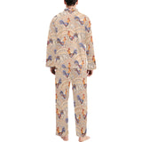 Cute rooster chicken cock floral ornament backgrou Men's Long Pajama Set