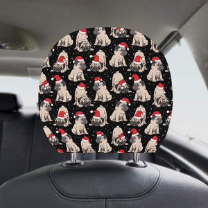 Christmas Pugs Santa_s red cap pattern Car Headrest Cover