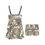 Monkey tropical leaves background Chest Sexy Pleated Two Piece Swim Dress