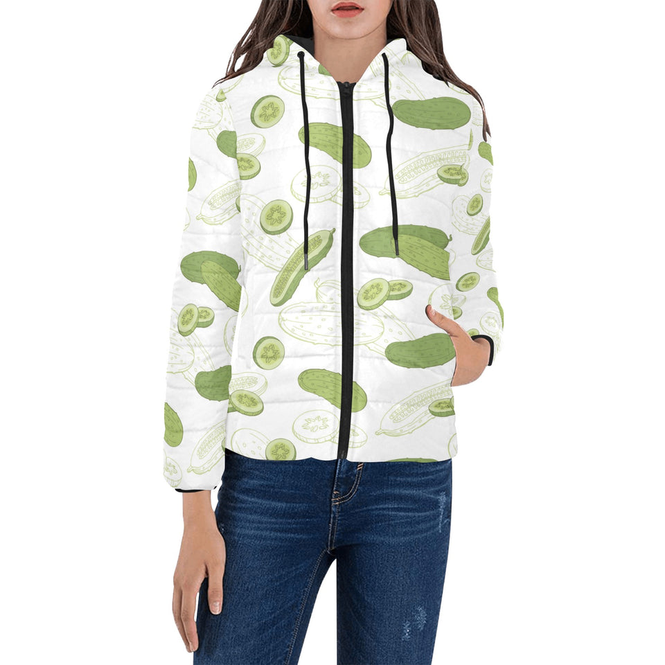 Cucumber sketch pattern Women's Padded Hooded Jacket