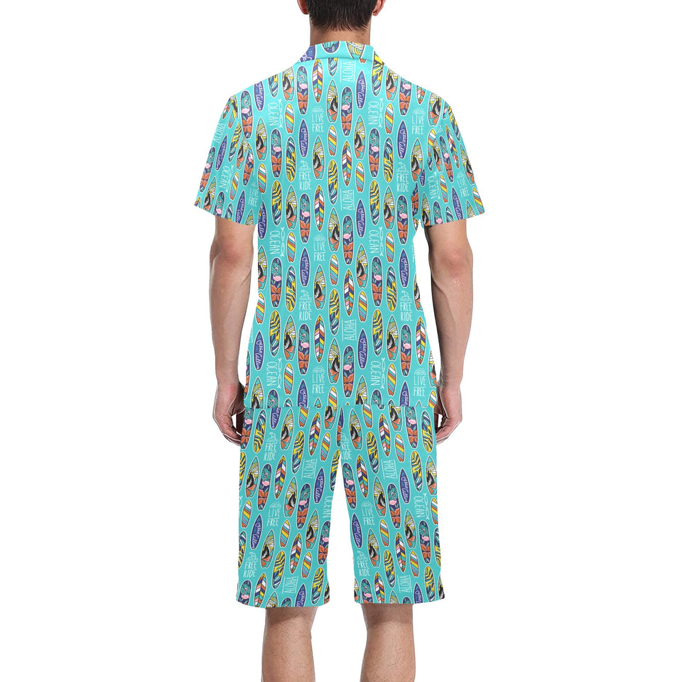 Surfboard Pattern Print Design 05 Men's V-Neck Short Pajama Set
