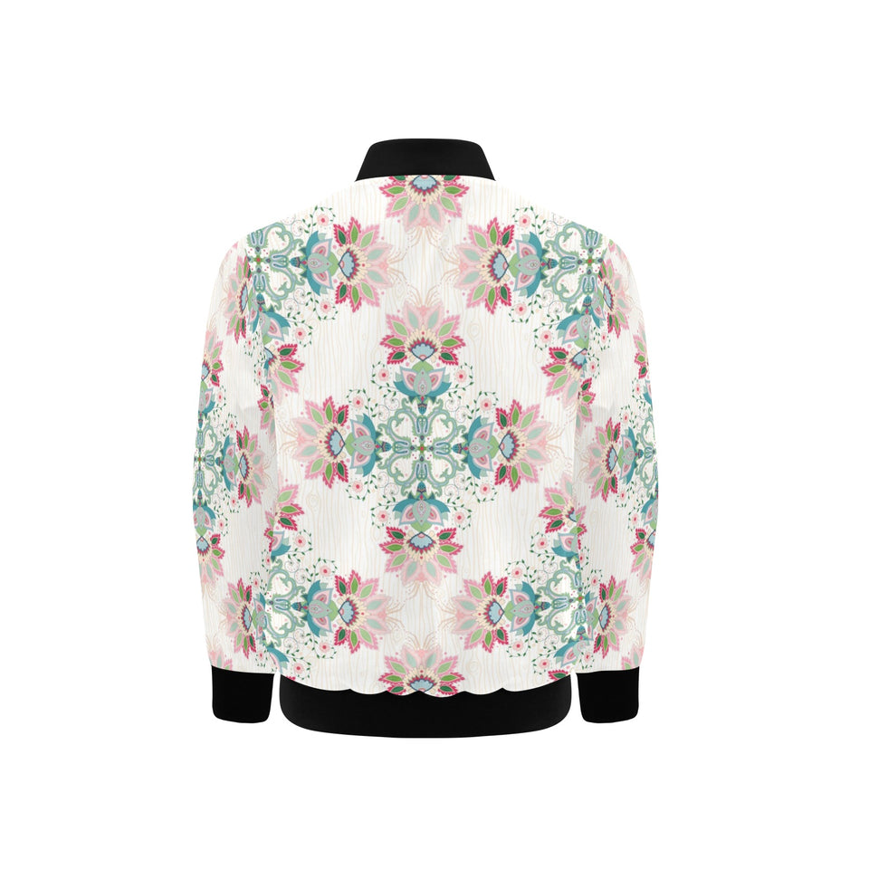 Square floral indian flower pattern Kids' Boys' Girls' Bomber Jacket