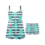 Cute octopuses heart striped background Chest Sexy Pleated Two Piece Swim Dress