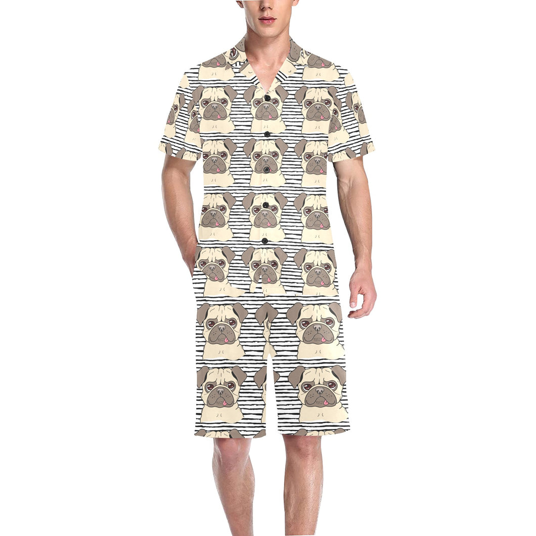 Happy pug pattern Men's V-Neck Short Pajama Set