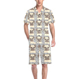 Happy pug pattern Men's V-Neck Short Pajama Set