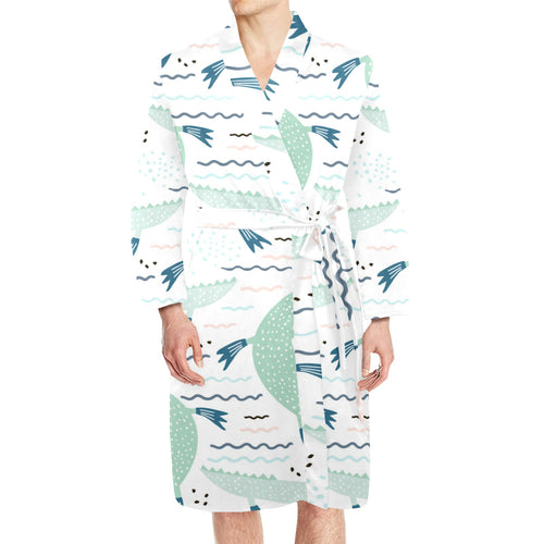 Crocodile diver pattern Men's Long Sleeve Belted Night Robe