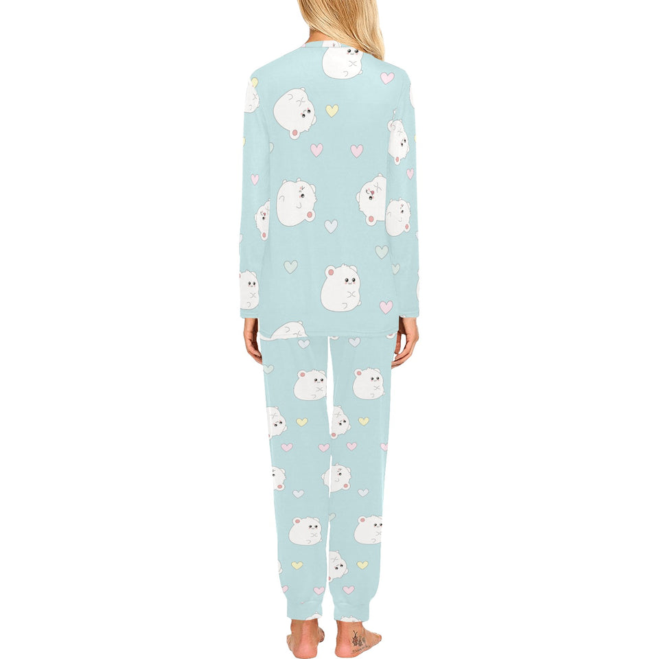 White cute hamsters heart pattern Women's All Over Print Pajama Set