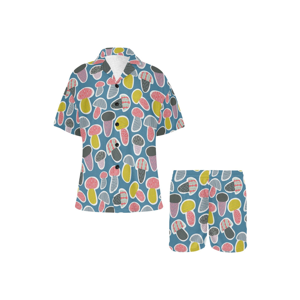 Colorful mushroom design pattern Women's V-Neck Short Pajama Set