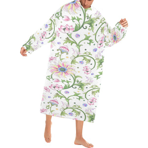 Beautiful pink lotus waterlily leaves pattern Blanket Robe with Sleeves