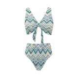 zigzag chevron paint design pattern Chest Bowknot High Waisted Bikini Swimsuit