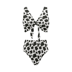 Cow skin pattern Chest Bowknot High Waisted Bikini Swimsuit