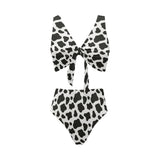 Cow skin pattern Chest Bowknot High Waisted Bikini Swimsuit