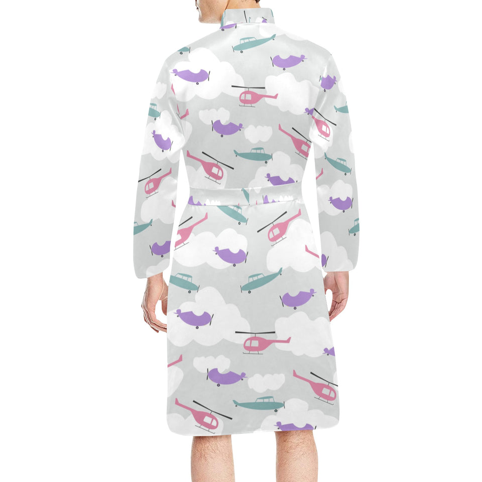 Helicopter plane pattern Men's Long Sleeve Belted Night Robe