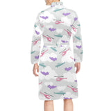 Helicopter plane pattern Men's Long Sleeve Belted Night Robe