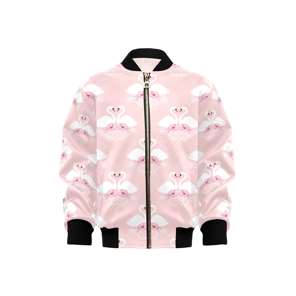 White swan and flower love pattern Kids' Boys' Girls' Bomber Jacket
