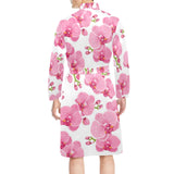 pink purple orchid pattern background Men's Long Sleeve Belted Night Robe