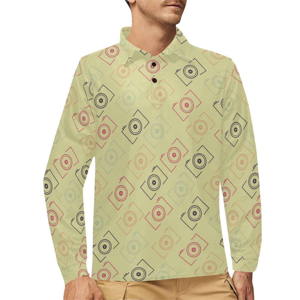 Camera Pattern Print Design 01 Men's Long Sleeve Polo Shirt