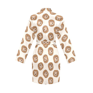 Lion Pattern Print Design 01 Women's Long Sleeve Belted Night Robe