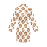 Lion Pattern Print Design 01 Women's Long Sleeve Belted Night Robe