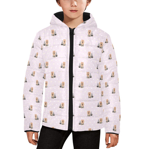 Yorkshire Terrier Pattern Print Design 02 Kids' Boys' Girls' Padded Hooded Jacket