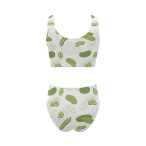 Cucumber sketch pattern Chest Bowknot High Waisted Bikini Swimsuit