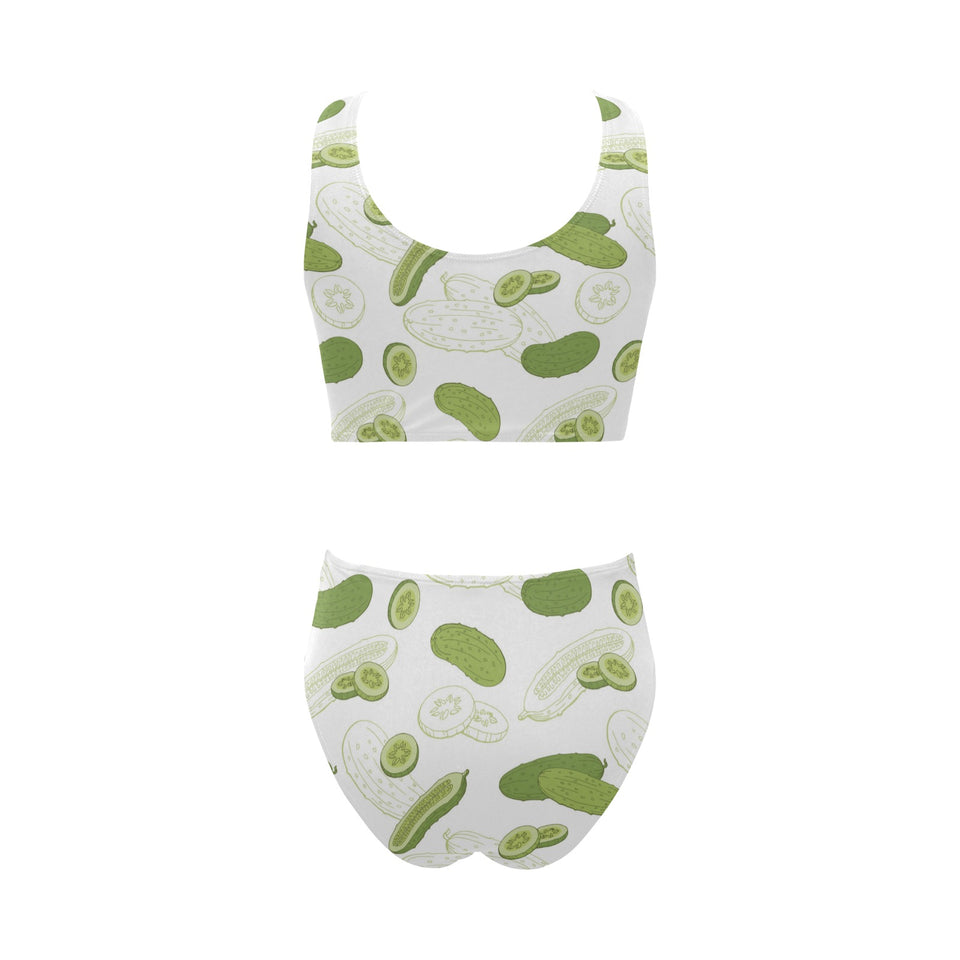 Cucumber sketch pattern Chest Bowknot High Waisted Bikini Swimsuit