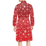 Snowflake pattern red background Men's Long Sleeve Belted Night Robe