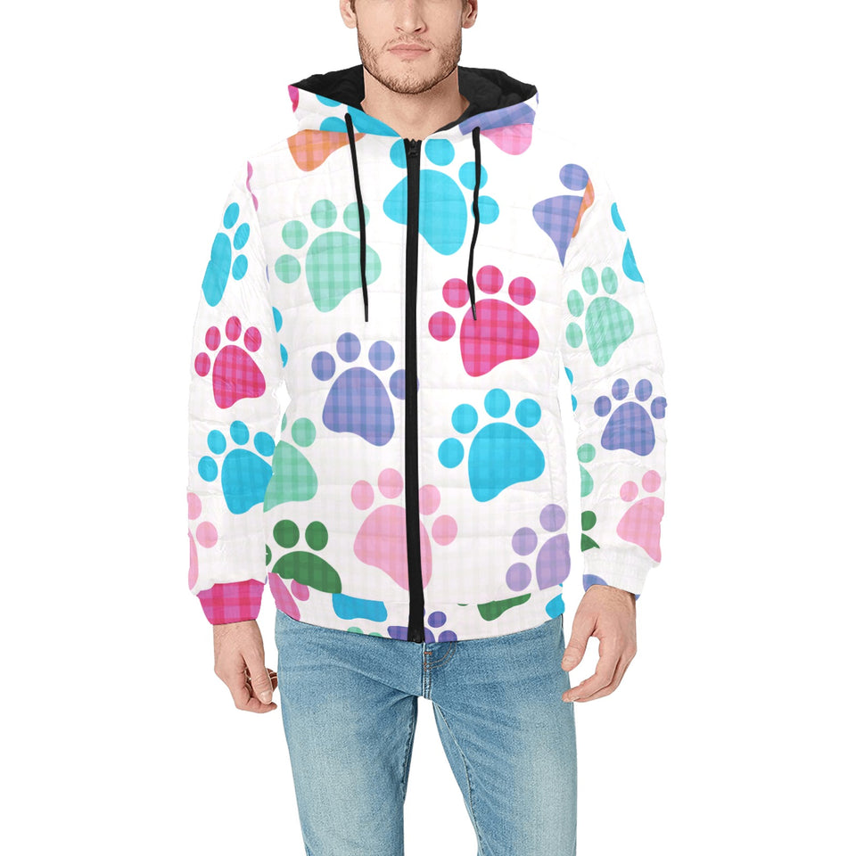 Dog Paws Pattern Print Design 01 Men's Padded Hooded Jacket