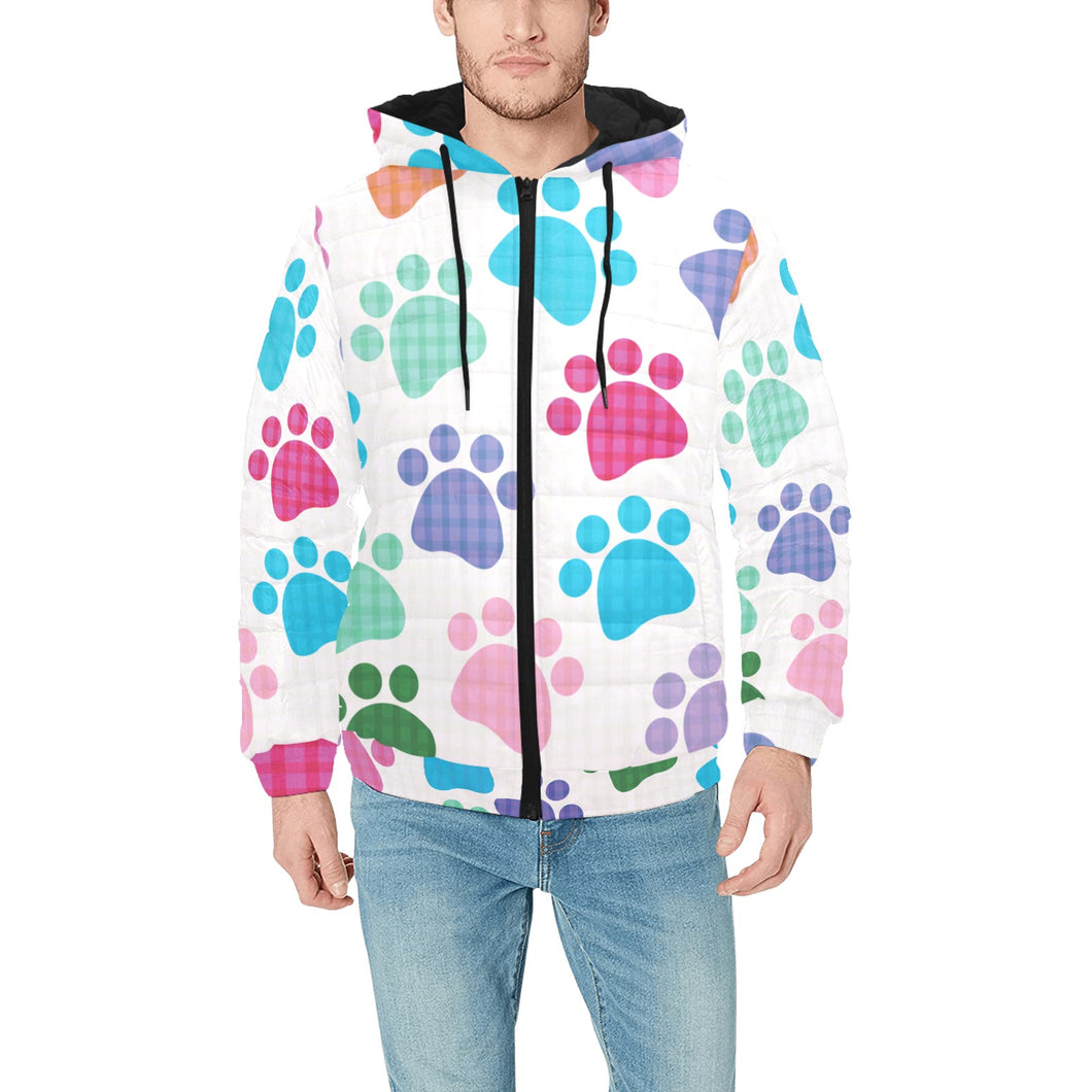 Dog Paws Pattern Print Design 01 Men's Padded Hooded Jacket