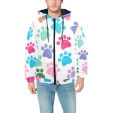 Dog Paws Pattern Print Design 01 Men's Padded Hooded Jacket
