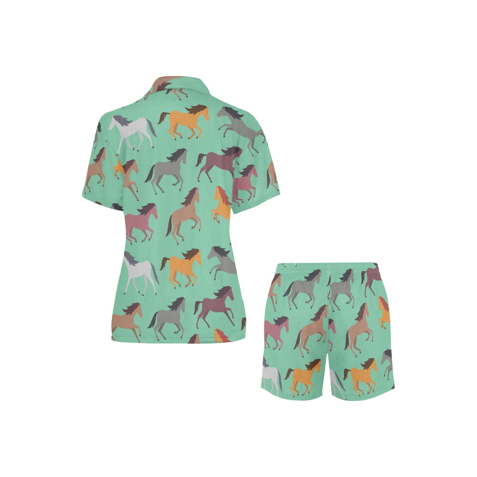 Colorful horses pattern Women's V-Neck Short Pajama Set