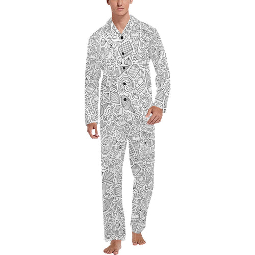 Cartoon hand drawn ice cream black white Men's Long Pajama Set